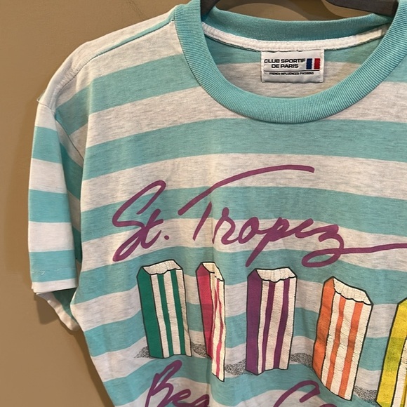 Vintage Striped St. Tropez Beach Club T-Shirt - Picture 2 of 3